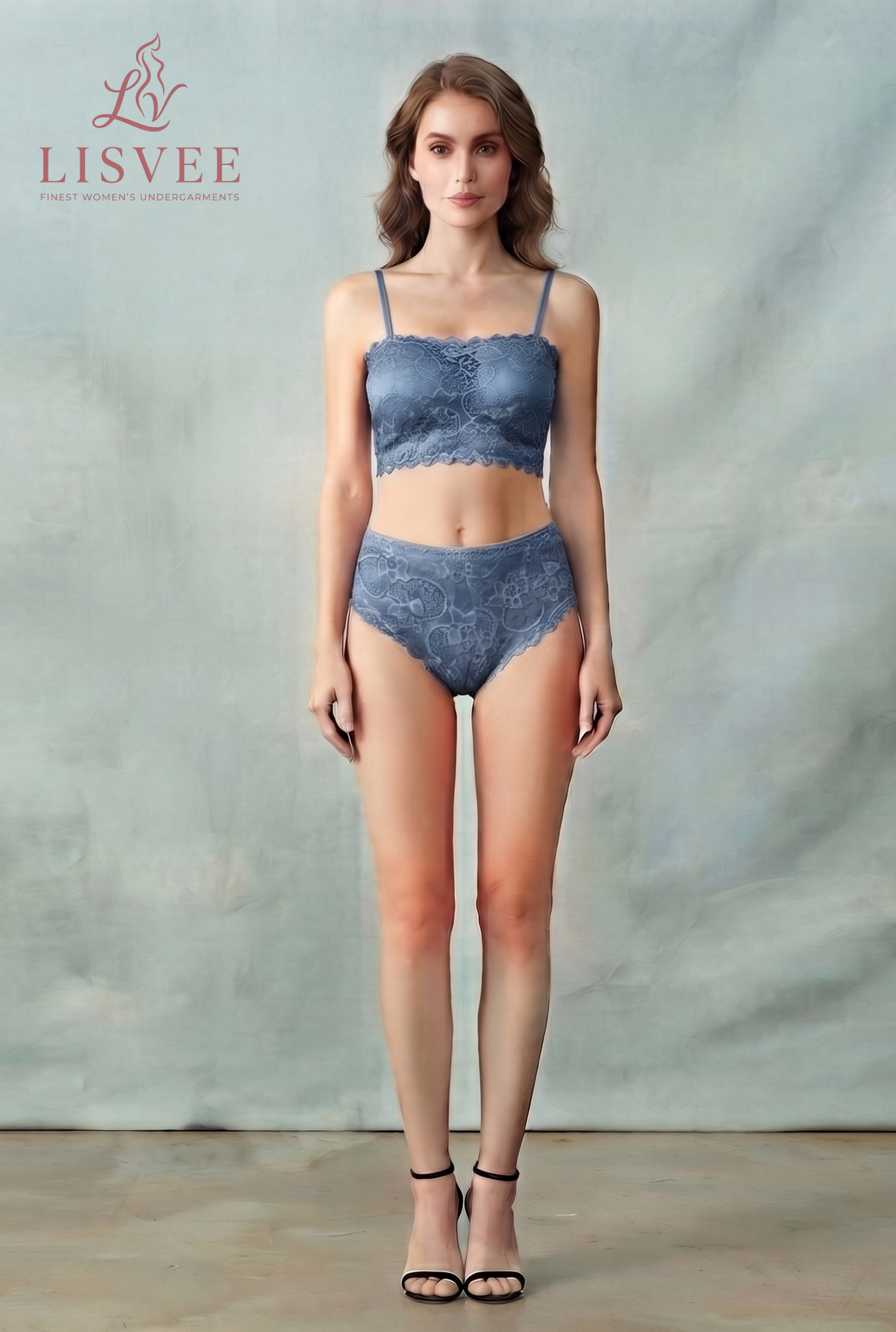 Lisvee Floral Lace Longline Bralette & High-Waist Panty Set – 2 Piece