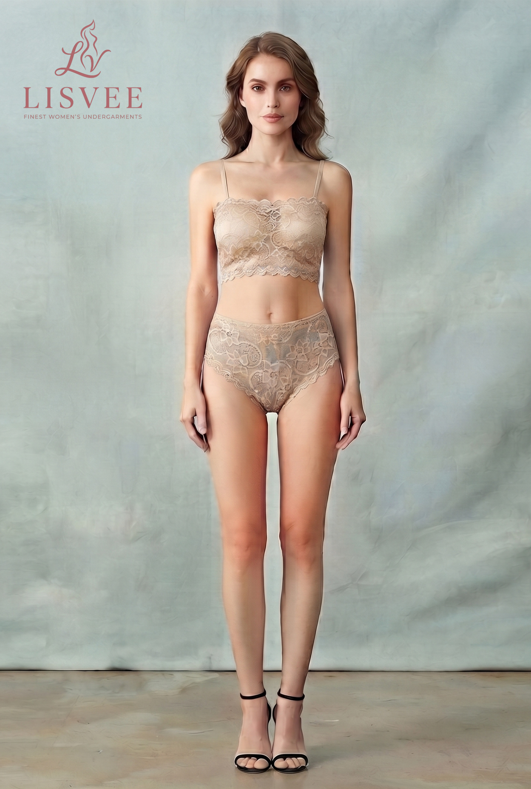 Lisvee Floral Lace Longline Bralette & High-Waist Panty Set – 2 Piece