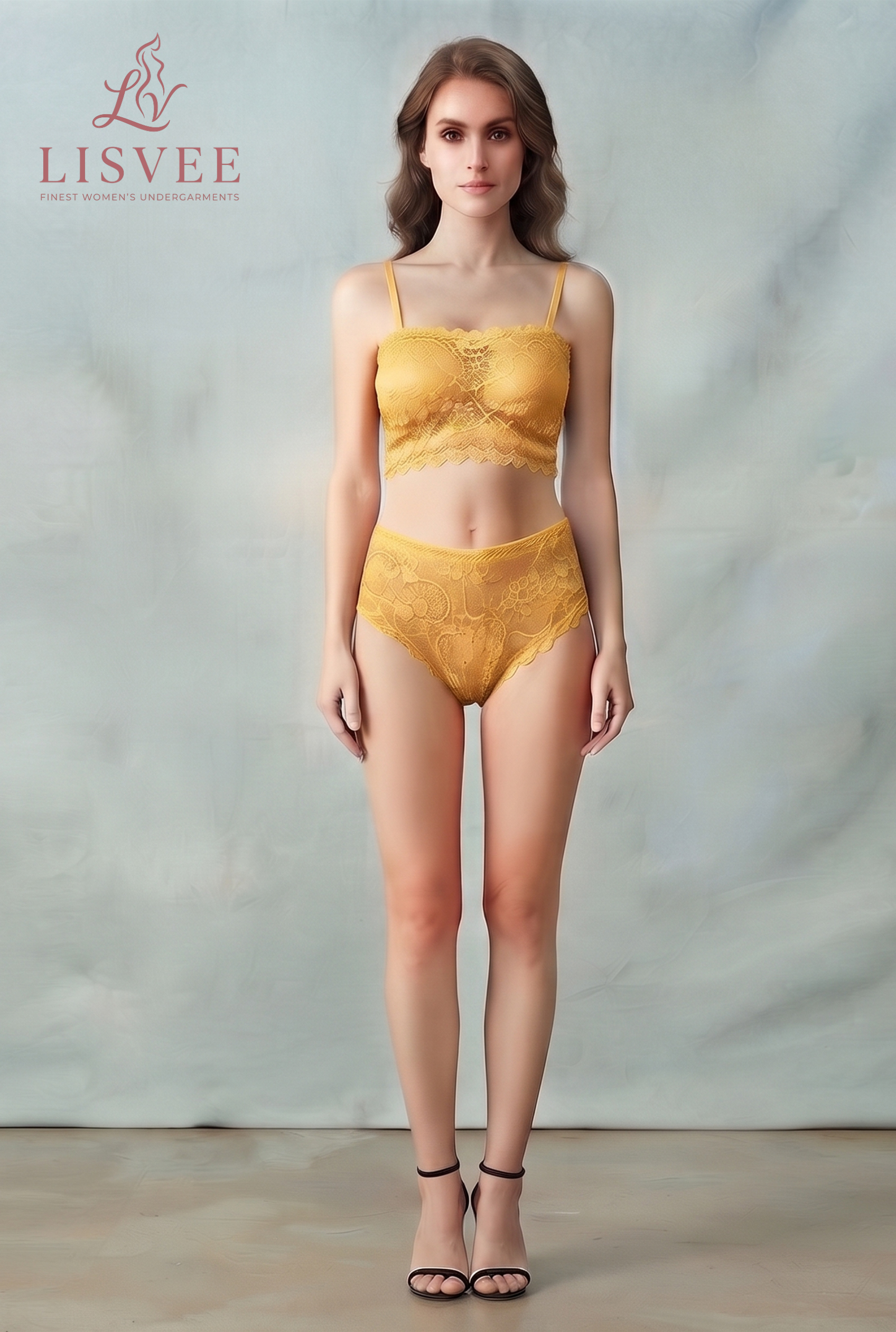 Lisvee Floral Lace Longline Bralette & High-Waist Panty Set – 2 Piece