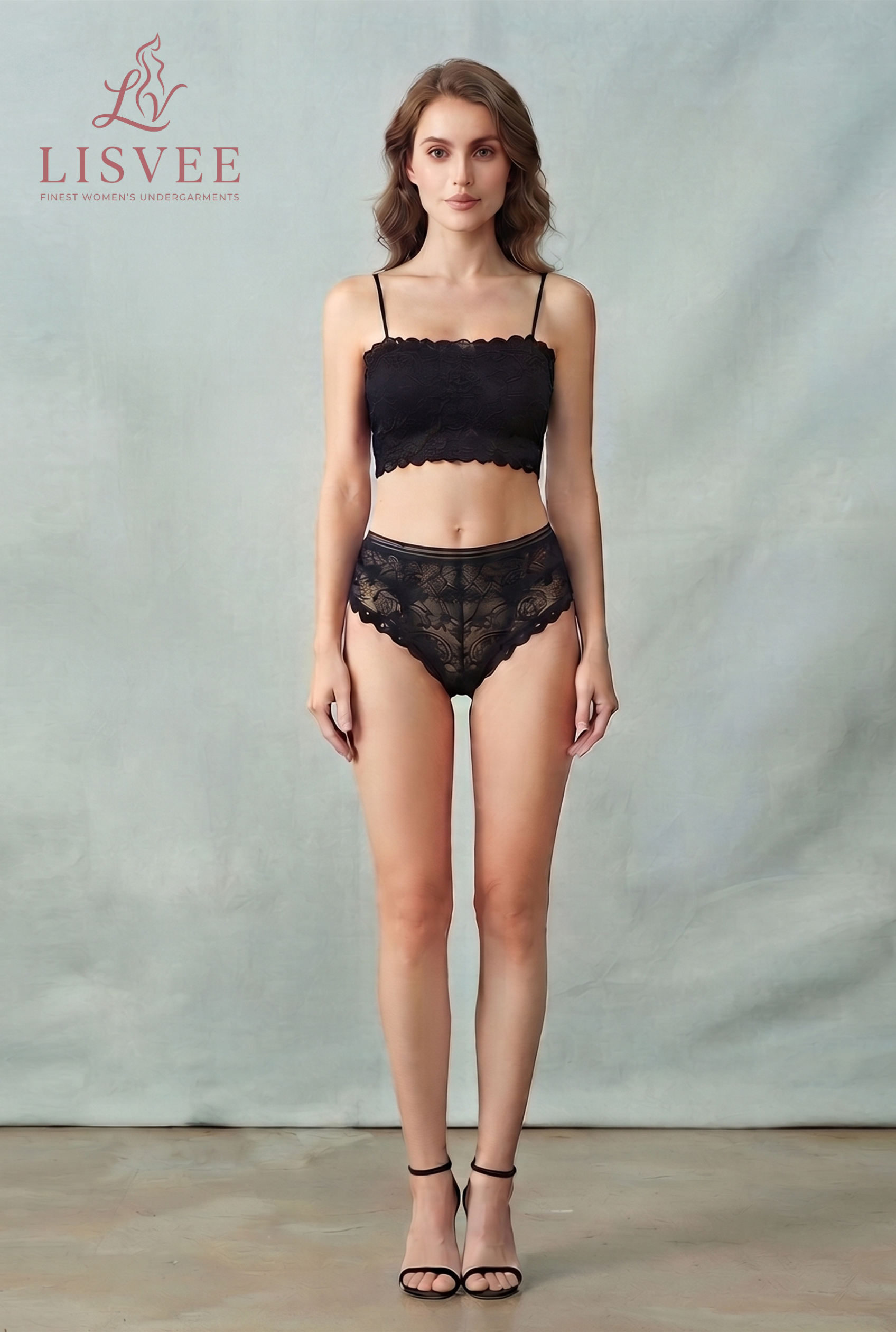 Lisvee Floral Lace Longline Bralette & High-Waist Panty Set – 2 Piece