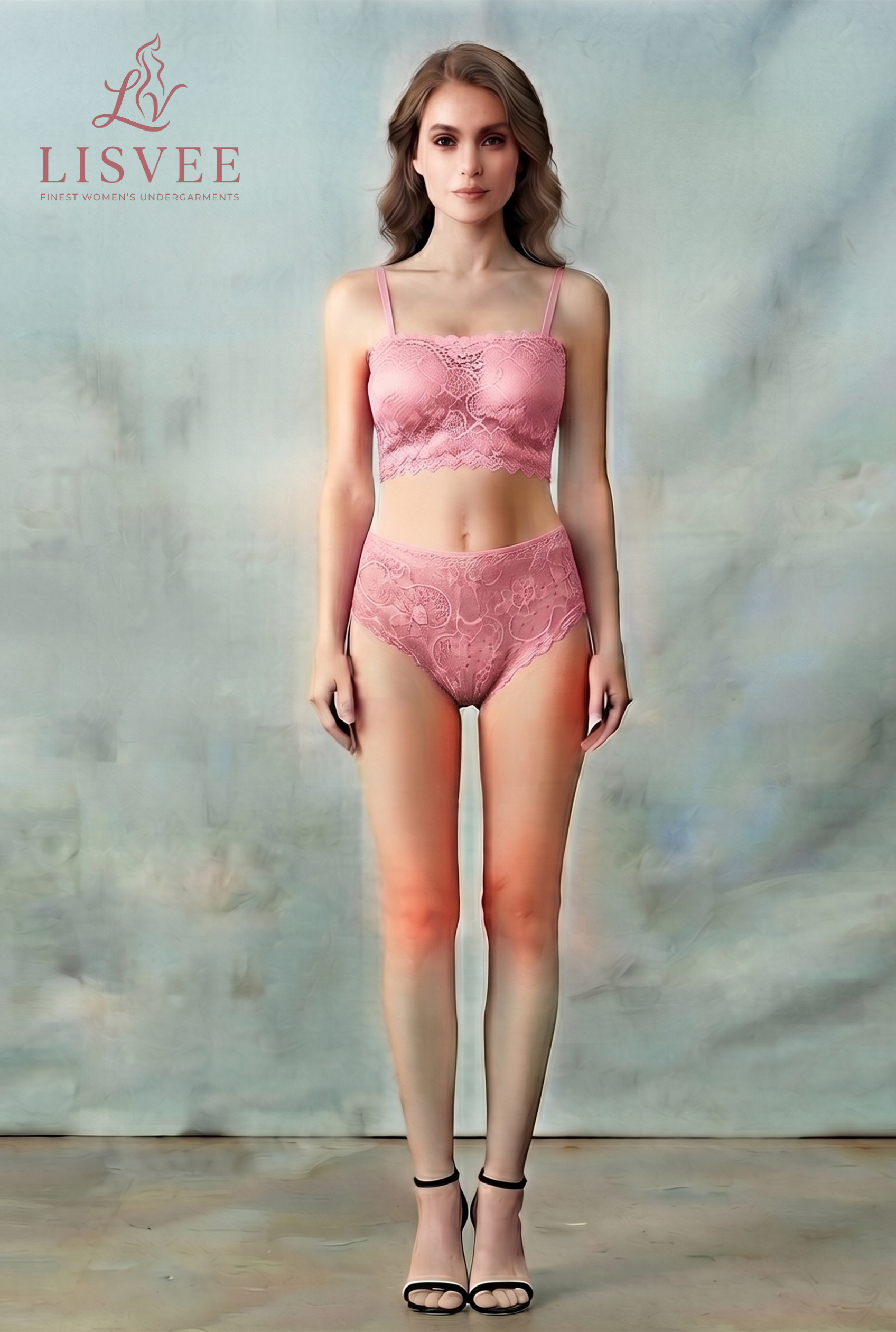 Lisvee Floral Lace Longline Bralette & High-Waist Panty Set – 2 Piece