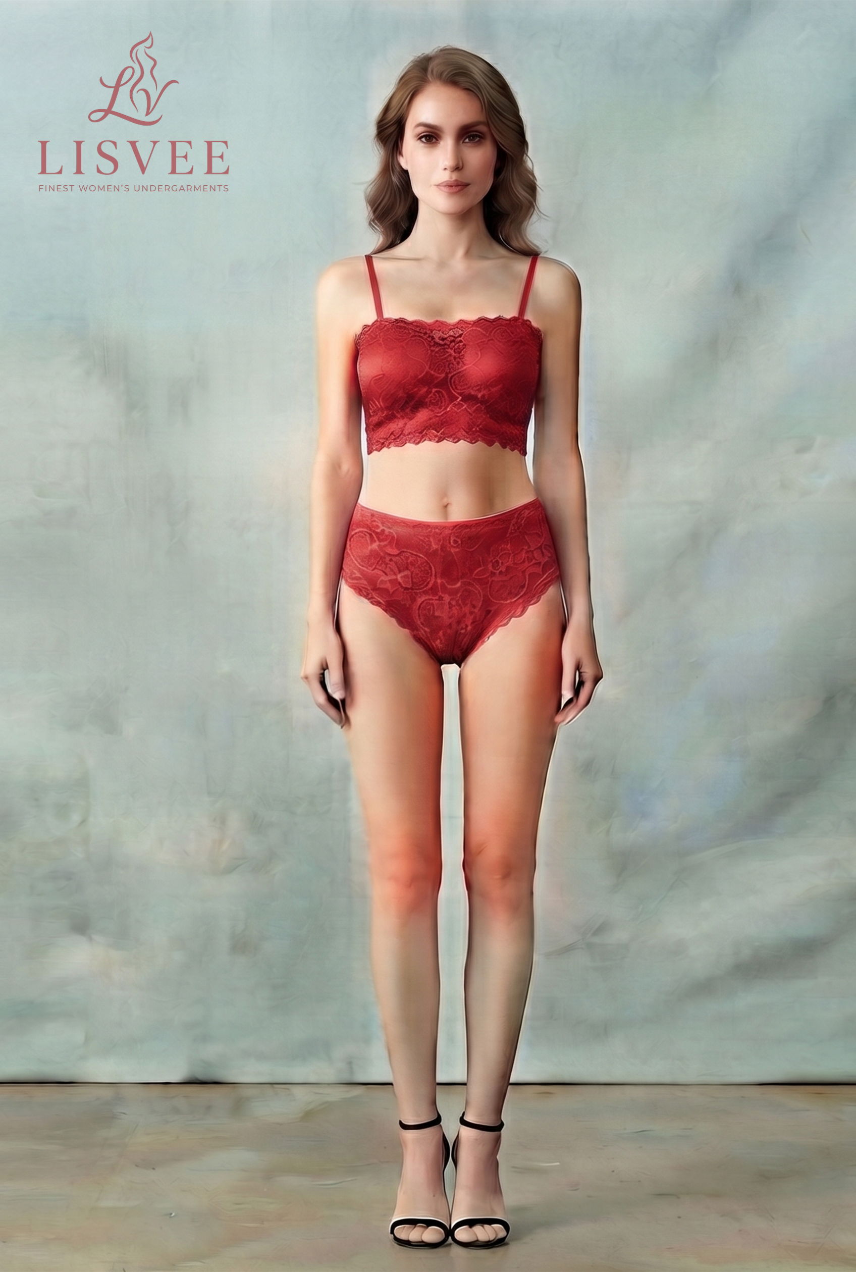 Lisvee Floral Lace Longline Bralette & High-Waist Panty Set – 2 Piece