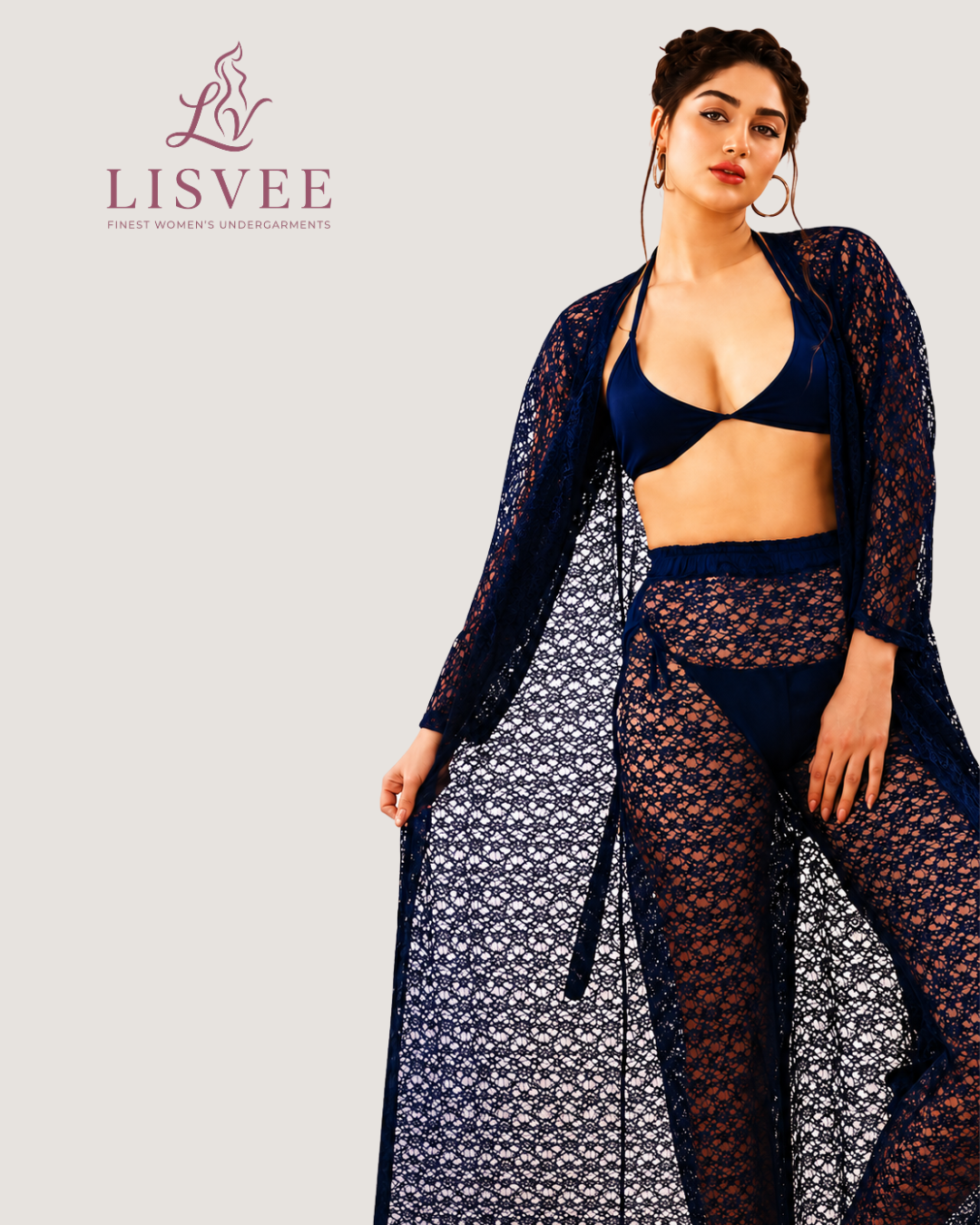 Lisvee Premium Lace Lingerie 4-Piece Set – Elegant Bridal Nightwear