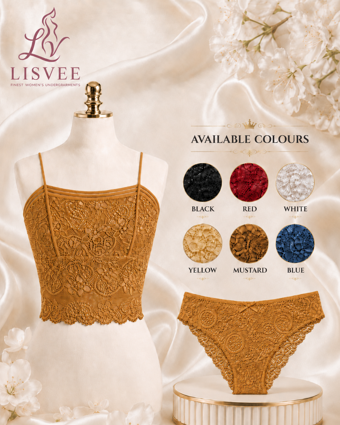 Lisvee Floral Lace Longline Bralette & Panty Set – 2 Piece