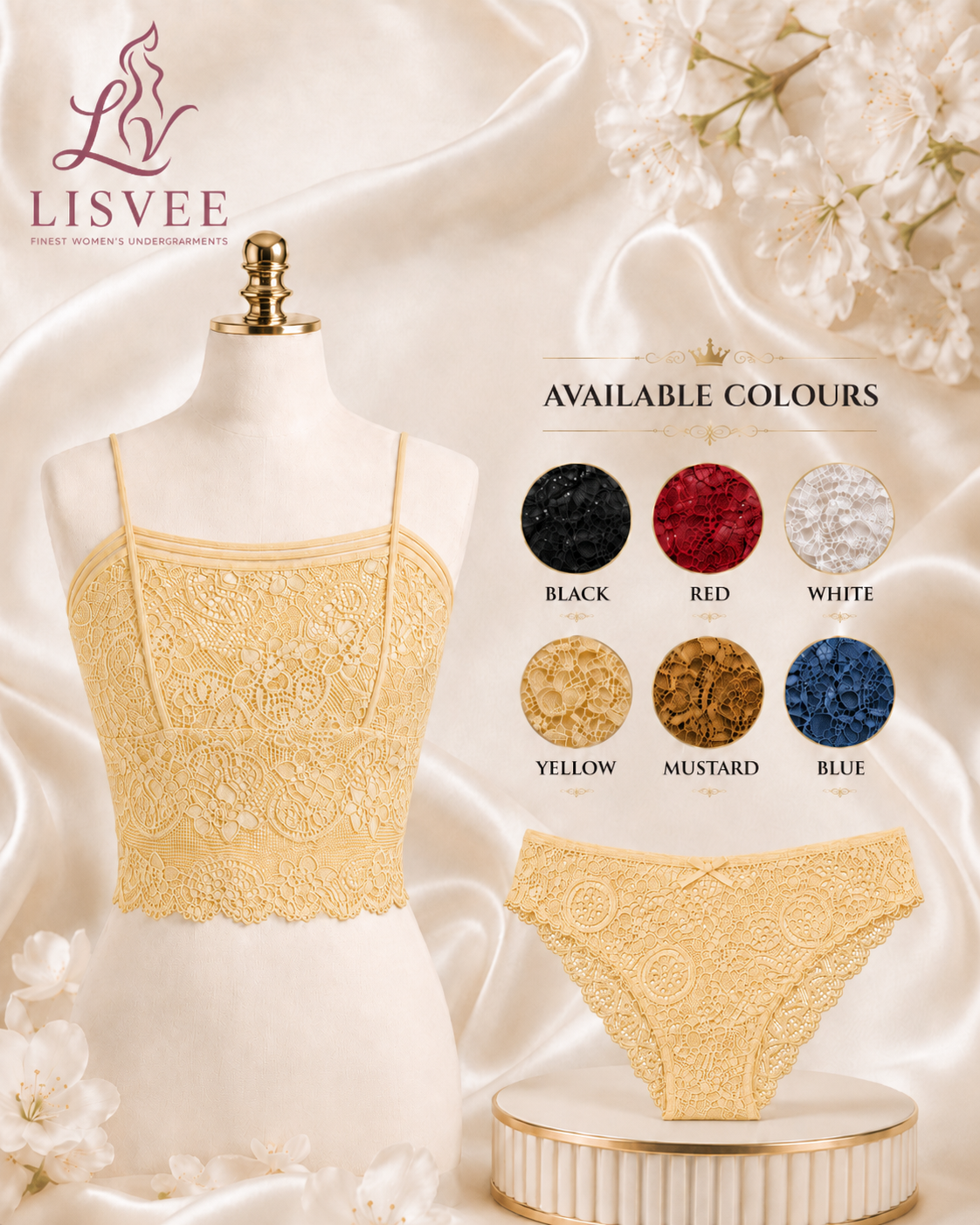 Lisvee Floral Lace Longline Bralette & Panty Set – 2 Piece