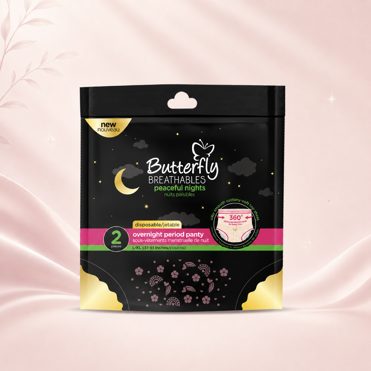 Butterfly Breathable Disposable Period Panties – 2 Pack | Day & Night Protection